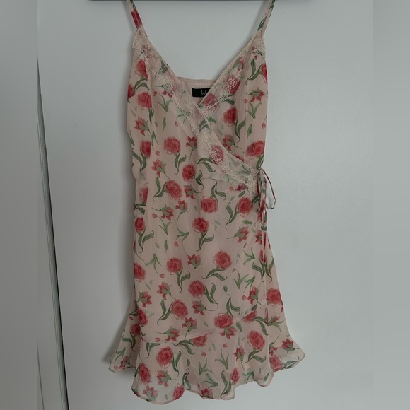 Lulu's Marli Beige Floral Lace Wrap Mini Dress - Picture 5 of 5